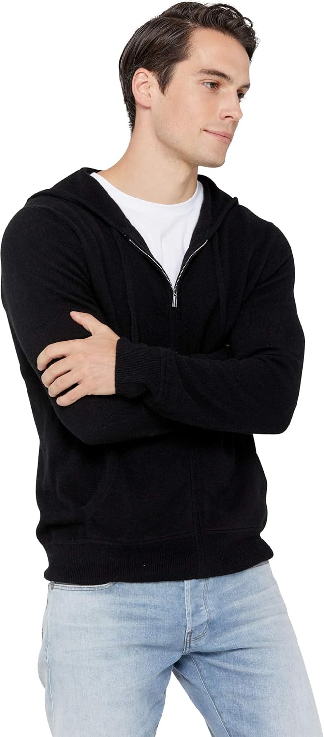 State Cashmere Men’s Full Zip Up Hoodie 100% Pure Cashmere Long Sleeve Fashion Sweatshirt with Pockets