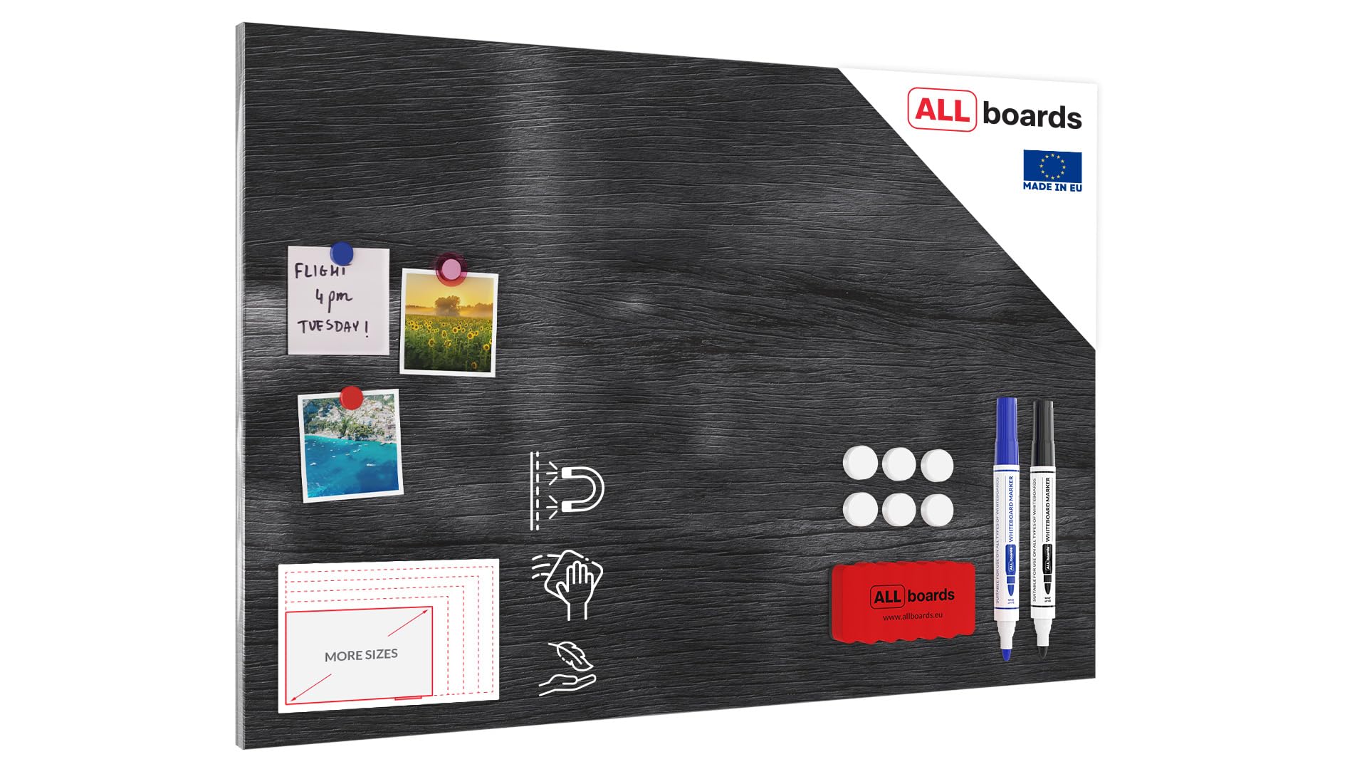 Magnetic Boards MetalBoard Gray Wood, Decorative Wood, Black Wood 90x60cm a Magnetic Metal Poster for All Types of Magnets + a Set of Accessories Included โ image 1