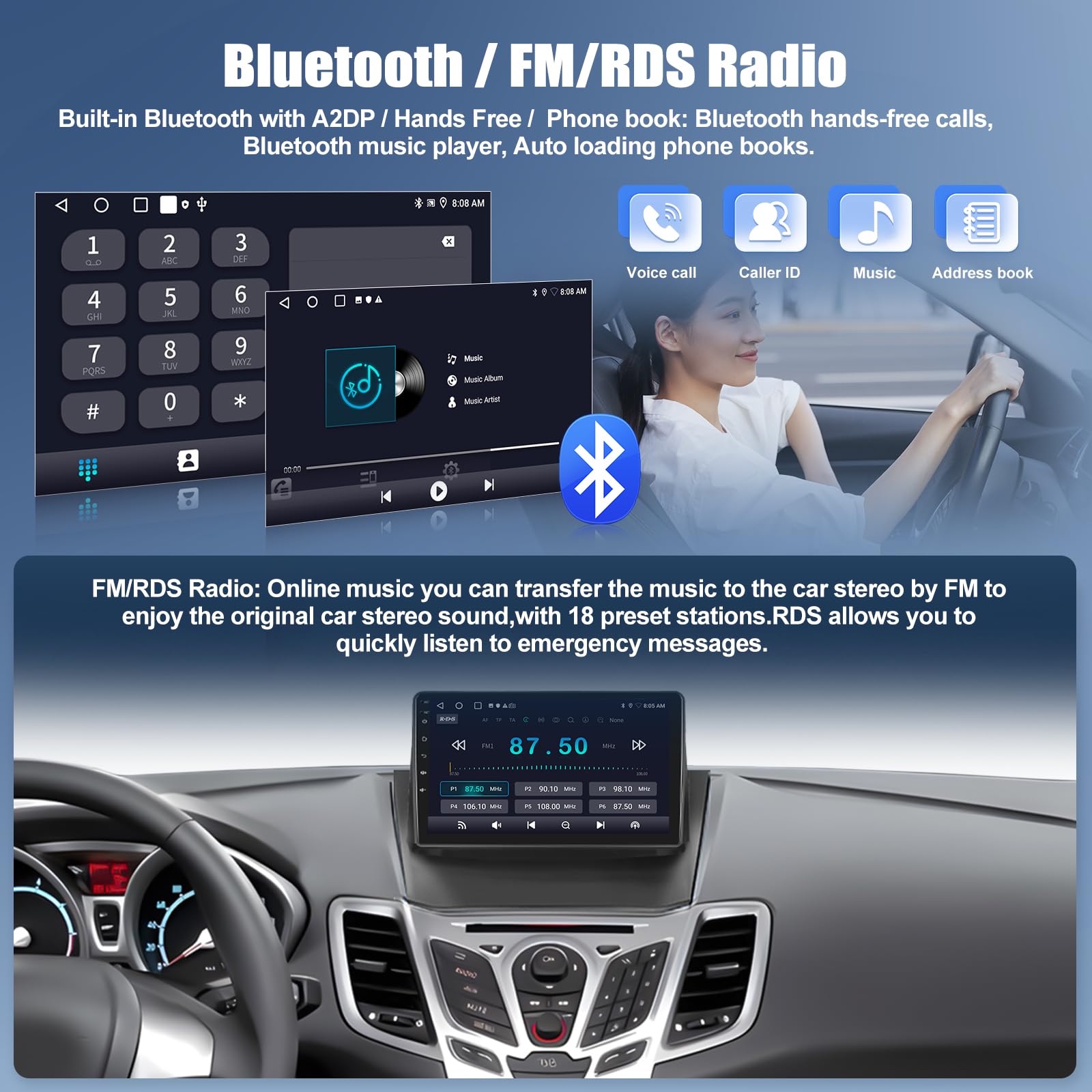 OiLiehu 2G+64G Android 13 Autoradio pour Ford Fiesta 2009-2014 avec CarPlay Android Auto sans Fil, 9“ IPS Écran Tactile Radio avec GPS WiFi Lien Miroir Bluetooth FM/RDS EQ SWC Caméra Arrière