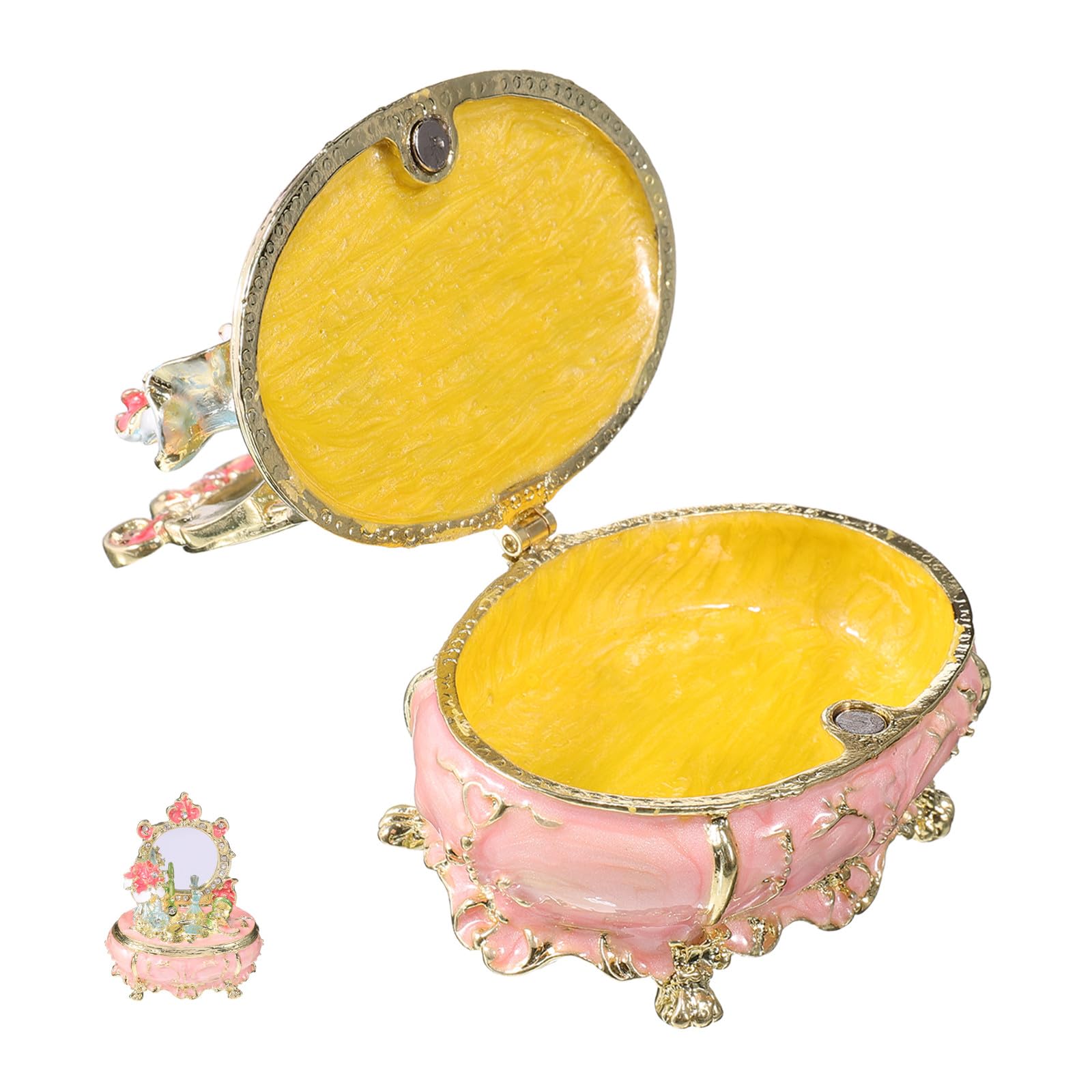Boîte à bijoux en métal émaillé charnière, coffret multifonctionnel vintage