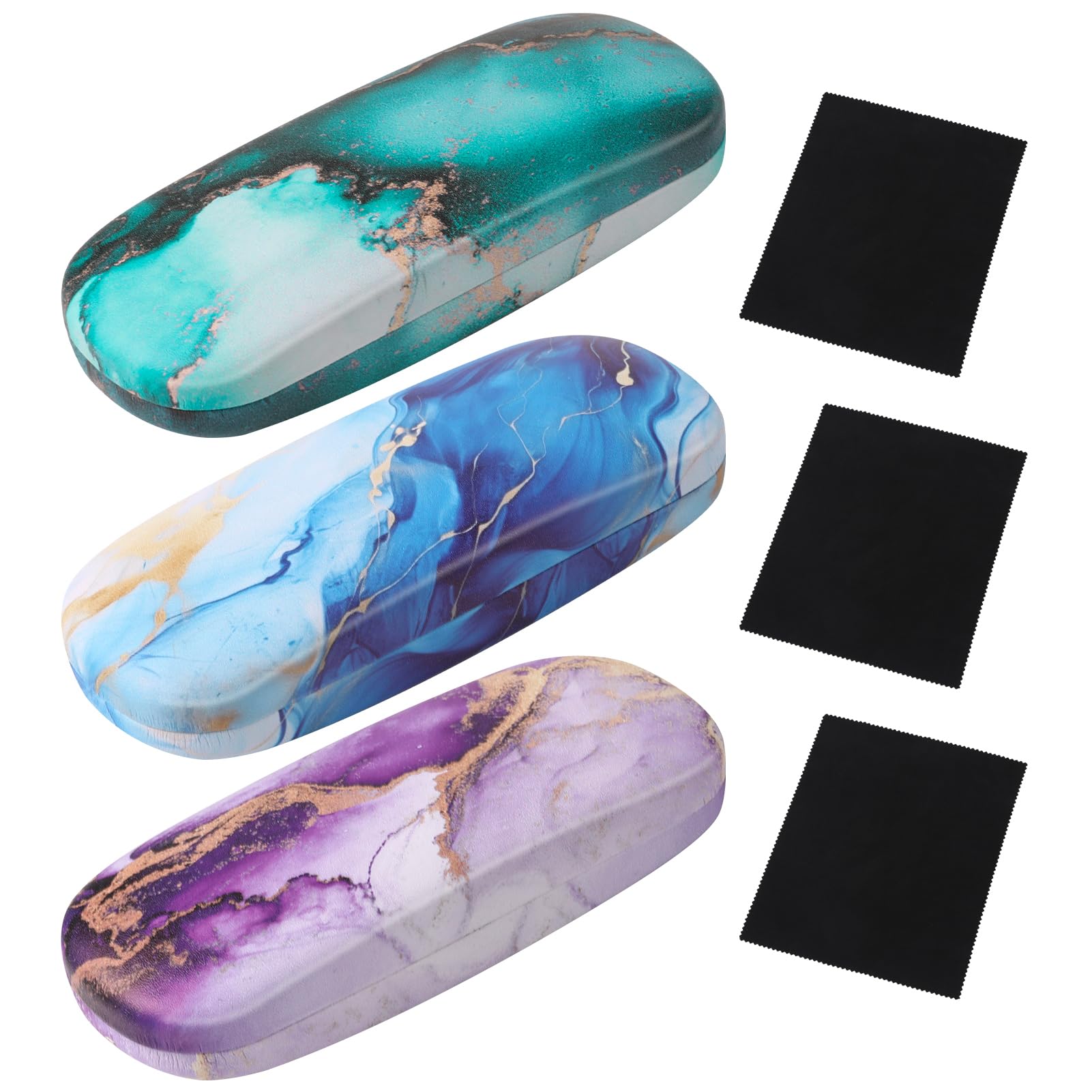 3 Piece Eyeglasses Case，Hard Shell Glasses Case Protective Case with Cleaning Cloth Reading Glasses Case for Women Man Cute, Multi, One Size-image-35