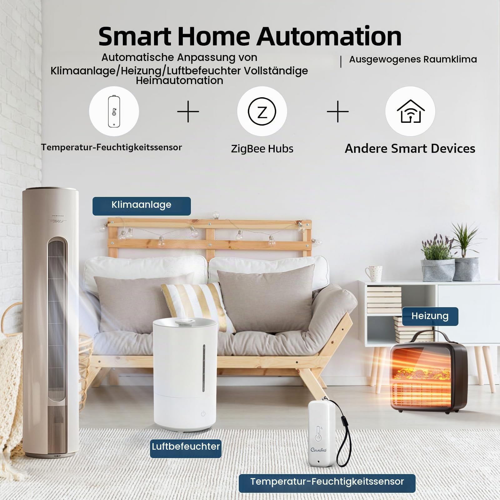 Zigbee Temperatursensor Luftfeuchtigkeitsmesser 3er Set, IP65 Wasserdichter