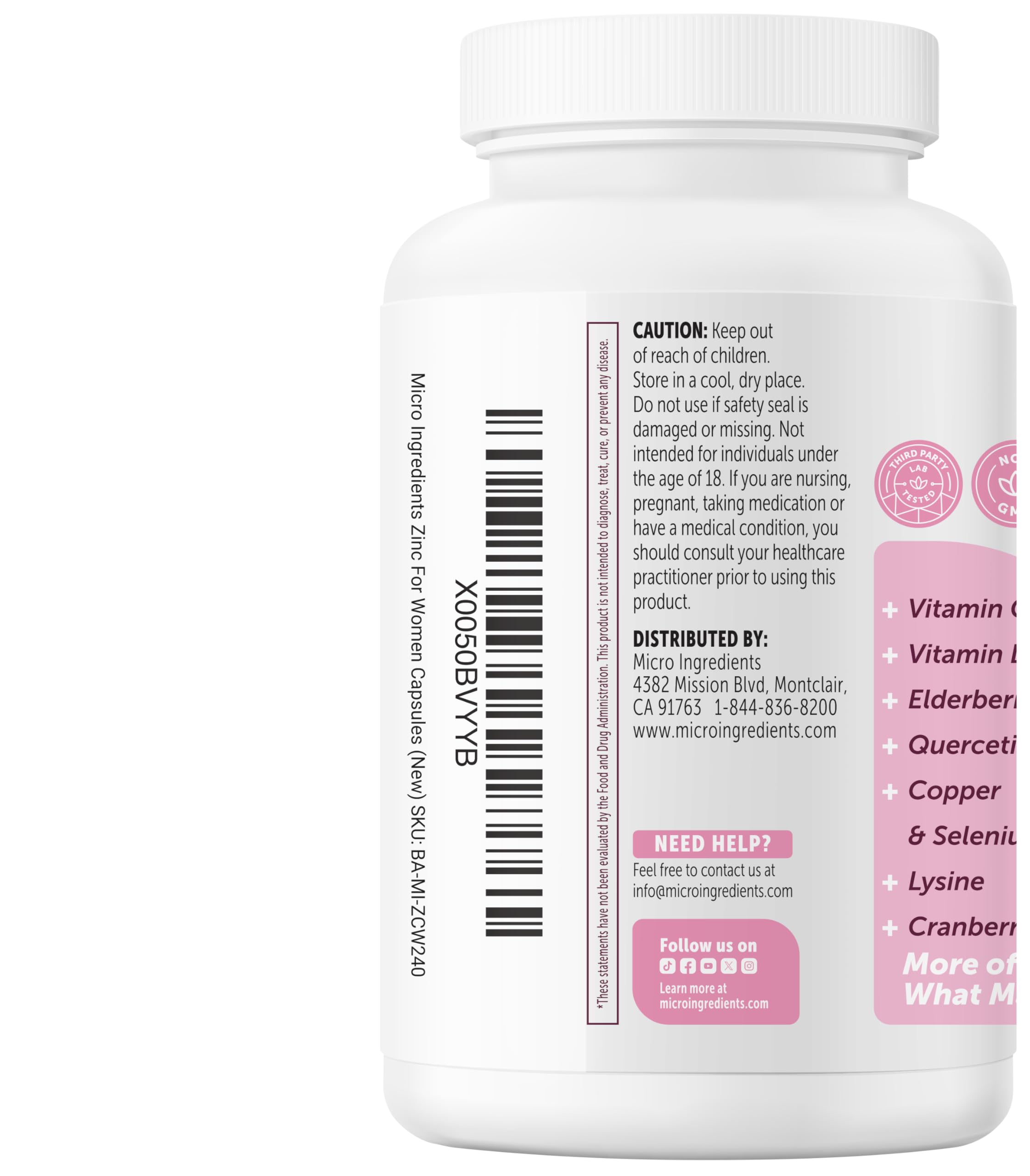 Zinc for Women, 30mg Zinc Picolinate | 12-in-1 Immune Support Formula with Vitamins C, E & D3 + K2, Selenium, Copper, Quercetin & Lysine | Filler Free, Non-GMO, Gluten Free | 240 Veg Capsules** — Amazon image 8