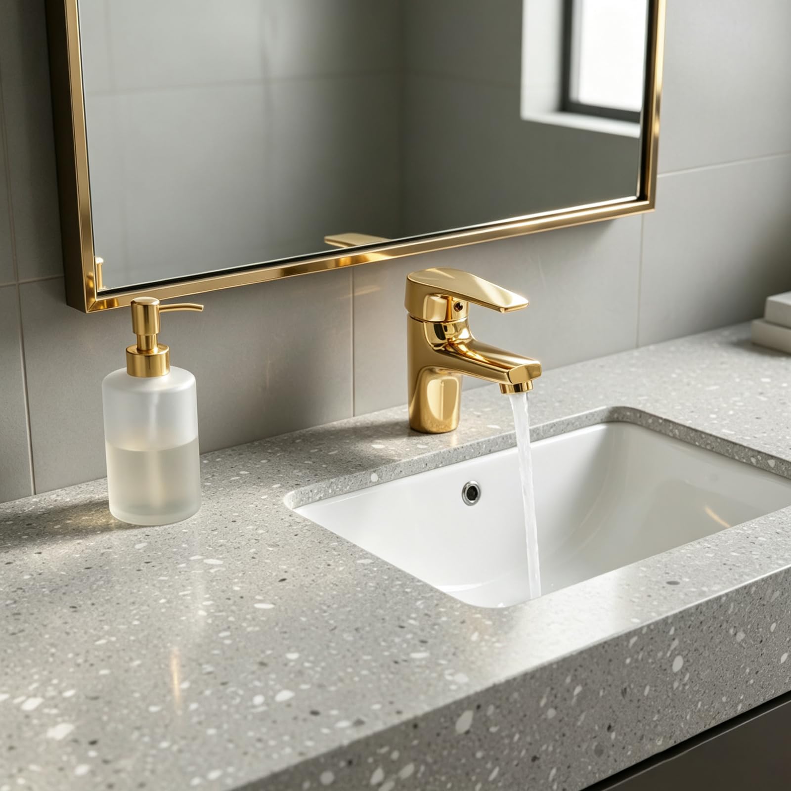 Grifo de lavabo de latón con orificio dorado