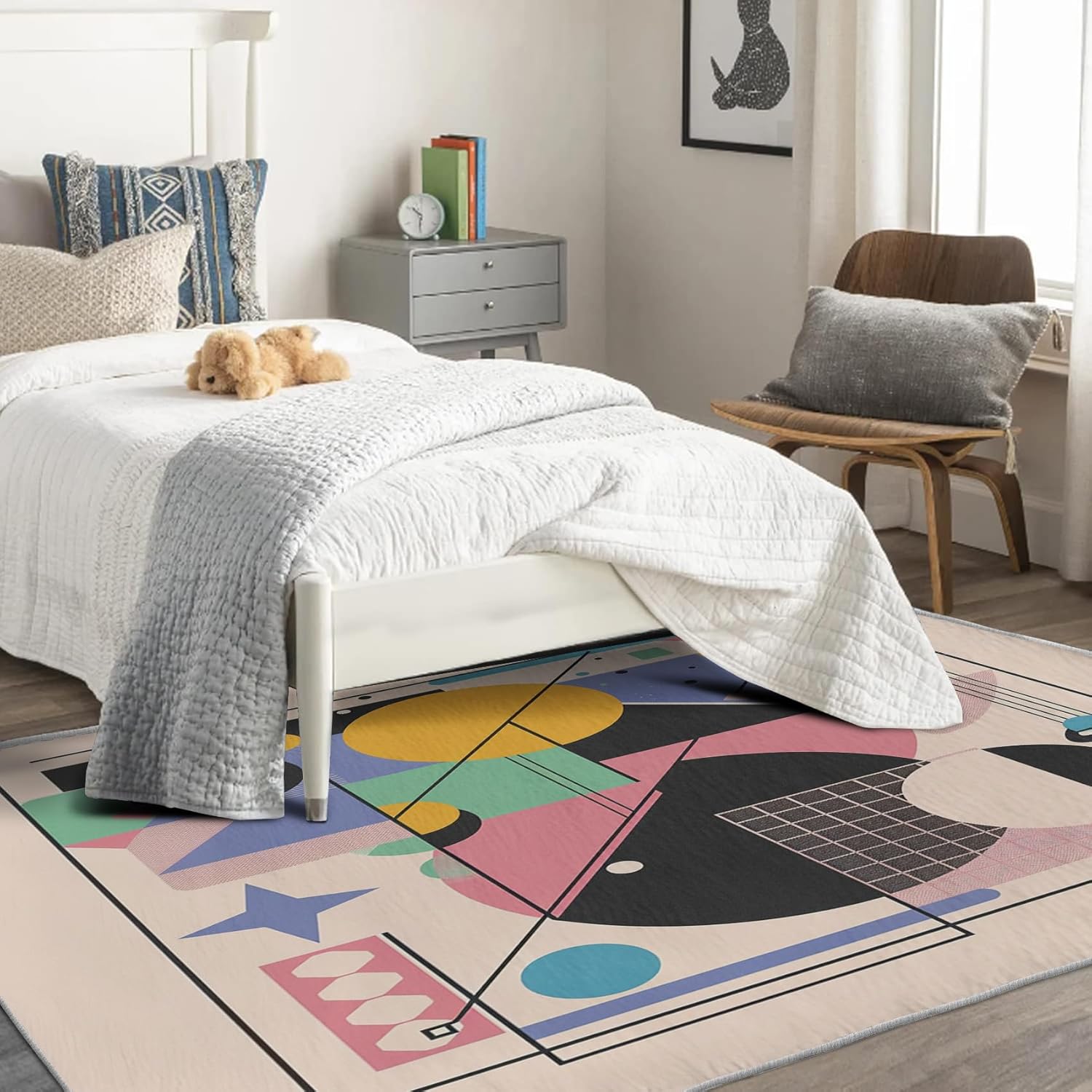 Abstract Geometric Rug 2x3 Area Rugs, Mid-Century Rugs for Entryway, Colorful Geo Carpet for Bedroom Living Room, Soft Low Pile Washable Non-Slip Indoor Door Mat, Home Decor Small Rug