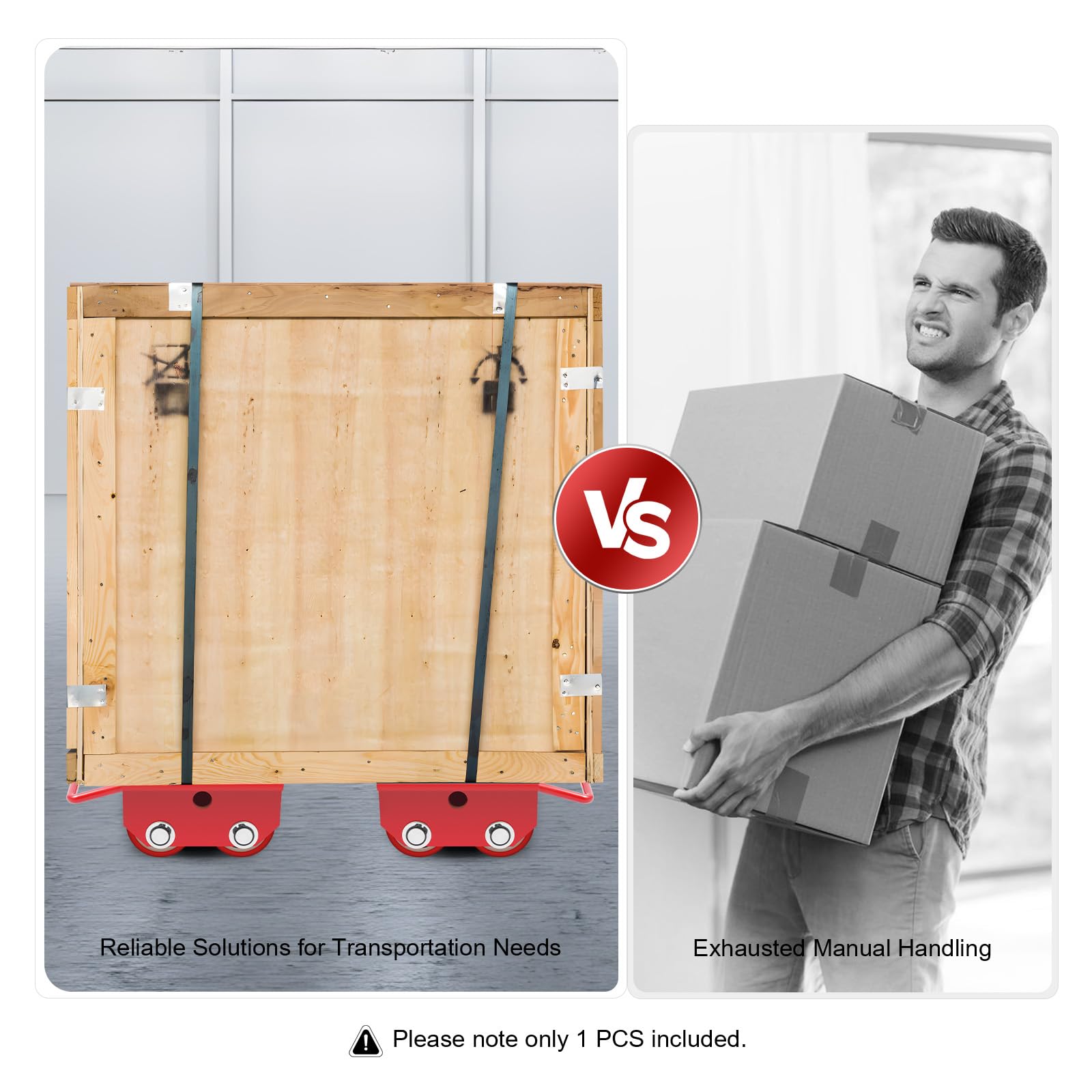 Ruote corazzate, carrello di trasporto, scooter industriale con 4 ruote direzionali in poliuretano, piastra girevole per il trasporto di mobili (2,5T rosso)