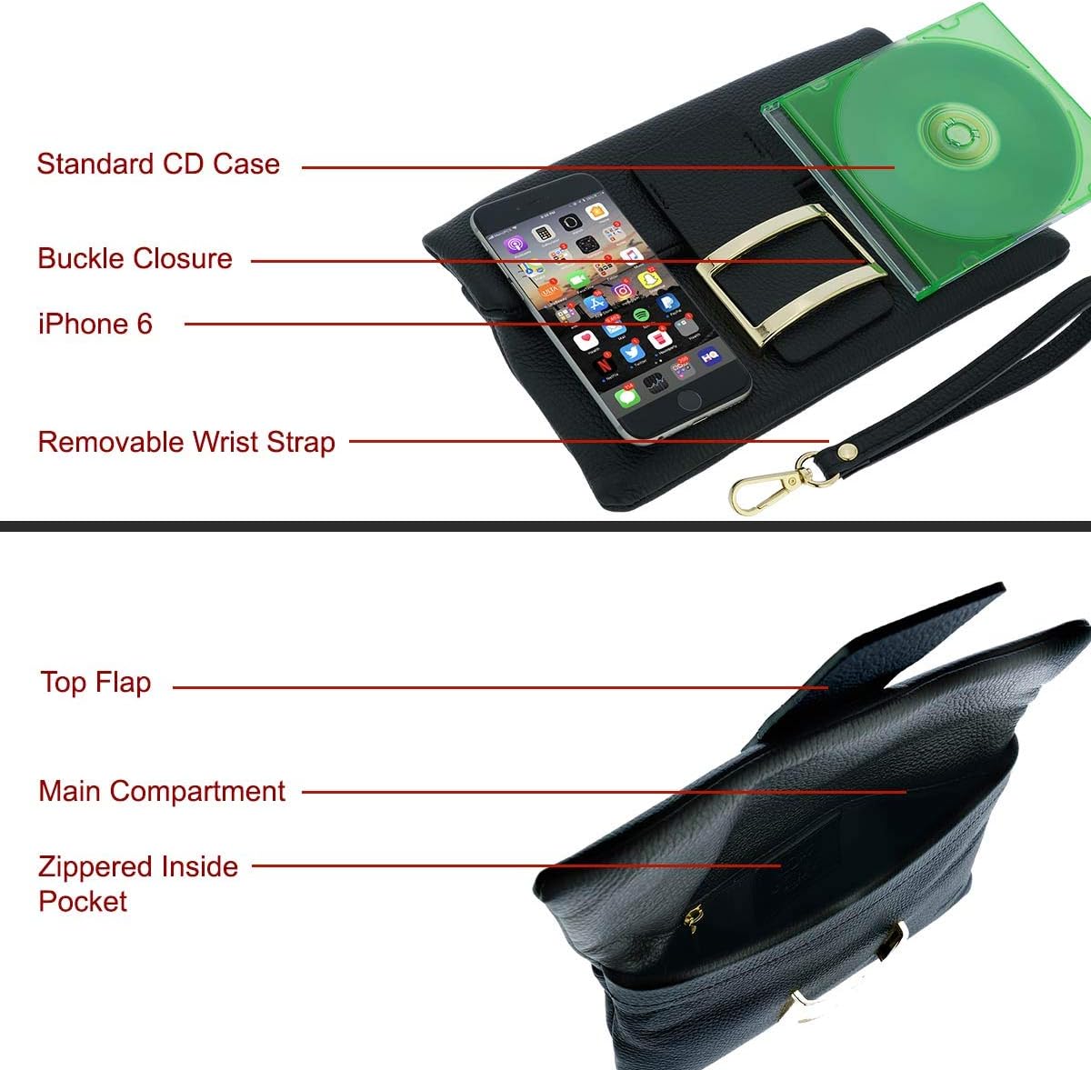 Italian Genuine Leather Wristlet Crossbody Shoulder Bag Clutch Handbag For Women