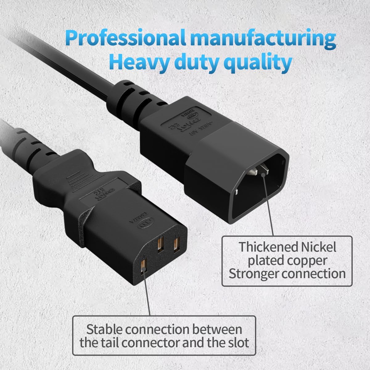 Power Extension Cord,PDU Style IEC C14 to IEC C13,Computer Extension Power Cable, 10A 16 AWG Heavy Duty IEC Cable Power Cord for Desktop Computer, Monitor, Projector, PDU (10FT/3M, 20PACK)