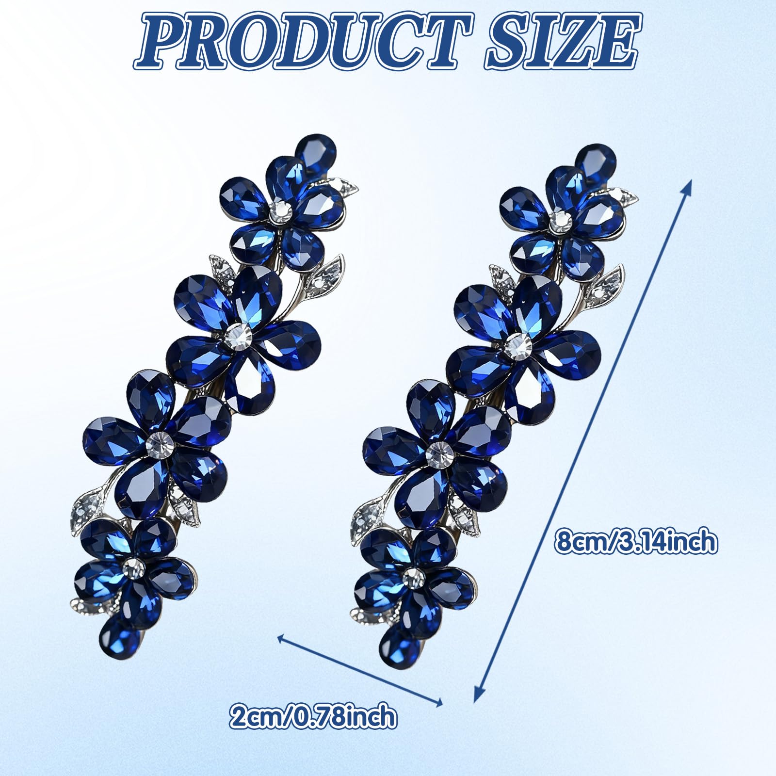 2 fermagli per capelli blu da donna, fermagli con strass e cristallo di alta qualità, accessori per capelli da donna con capelli sottili e spessi, presa sicura per varie acconciature
