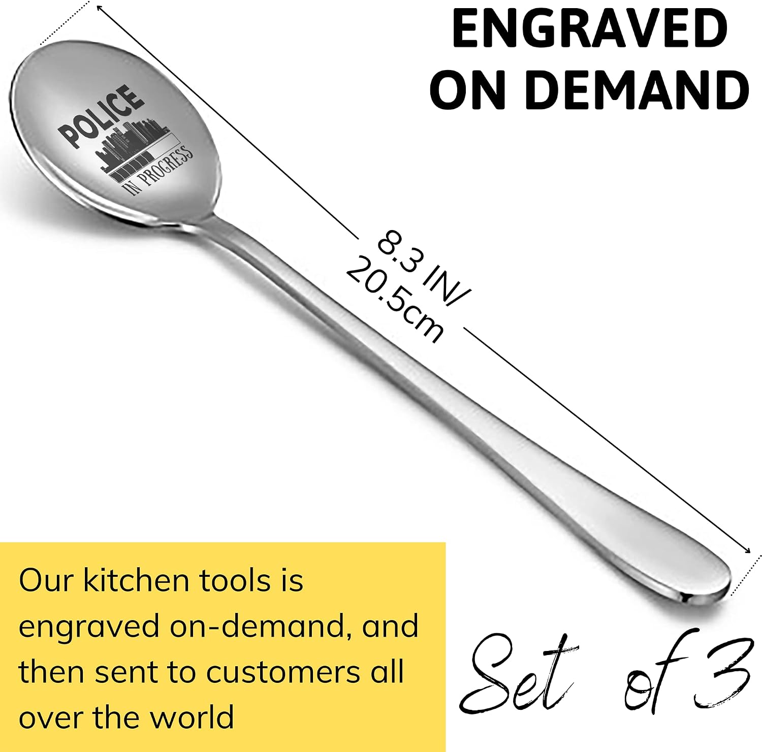 Loading Police Inprogress Mug - In Training Student 8 Inch Engraved Spoon | Pack of 3 Coffee Ice
