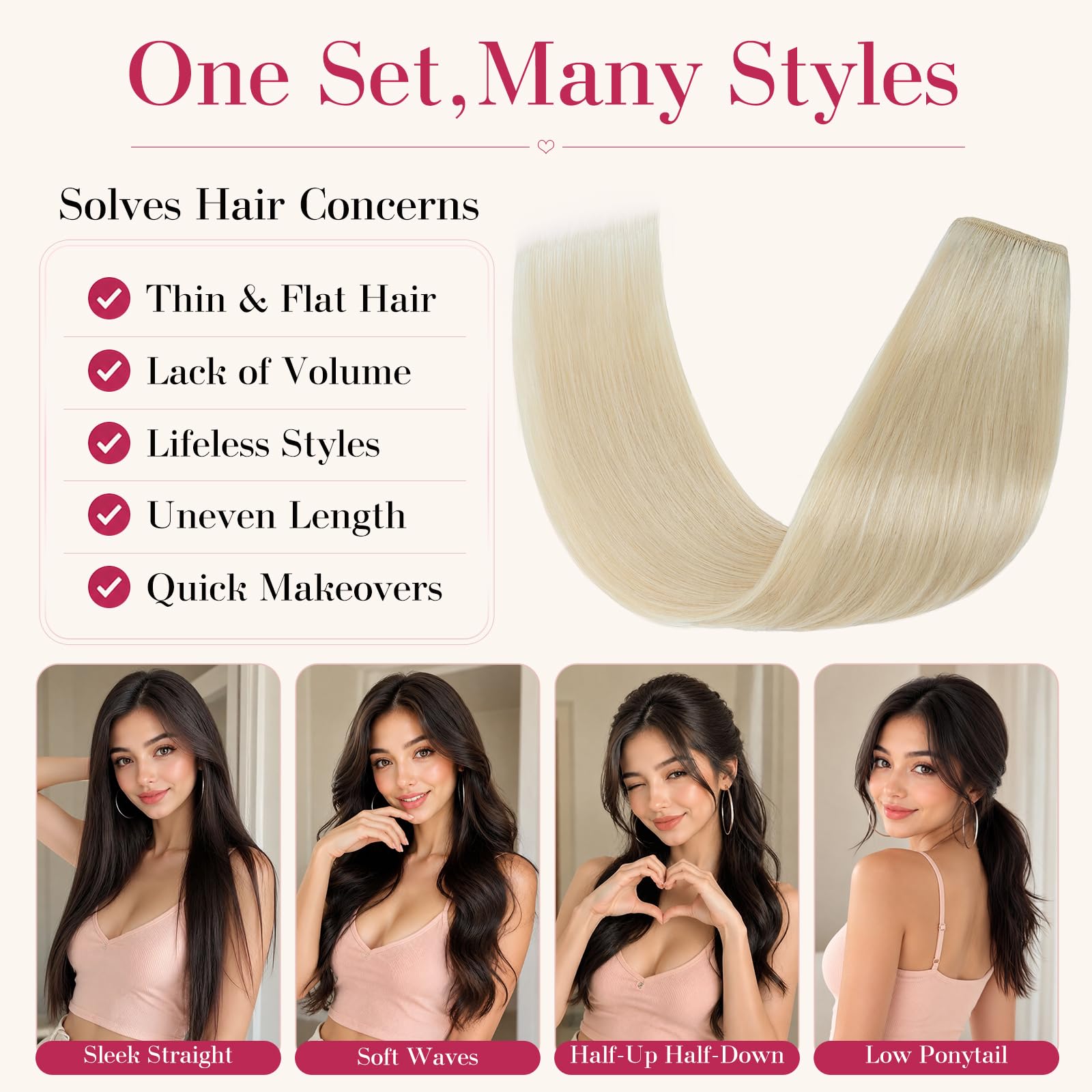 Clip in Extensions Echthaar 5 Stück 45cm #60 Perlblond | Hochdichtes Echthaar Haarverlängerung,Vielfältig kombinierbar für unzählige Styling‑Varianten,100% Remy Human Hair