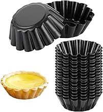 20 Pieces Mini Tart Moulds, Carbon Steel Muffin Moulds, Mini Pie Moulds, Cake Moulds, Pancake Moulds, Non-Stick Muffin Moulds for Pudding, Cake, Cupcake, Muffin Diameter