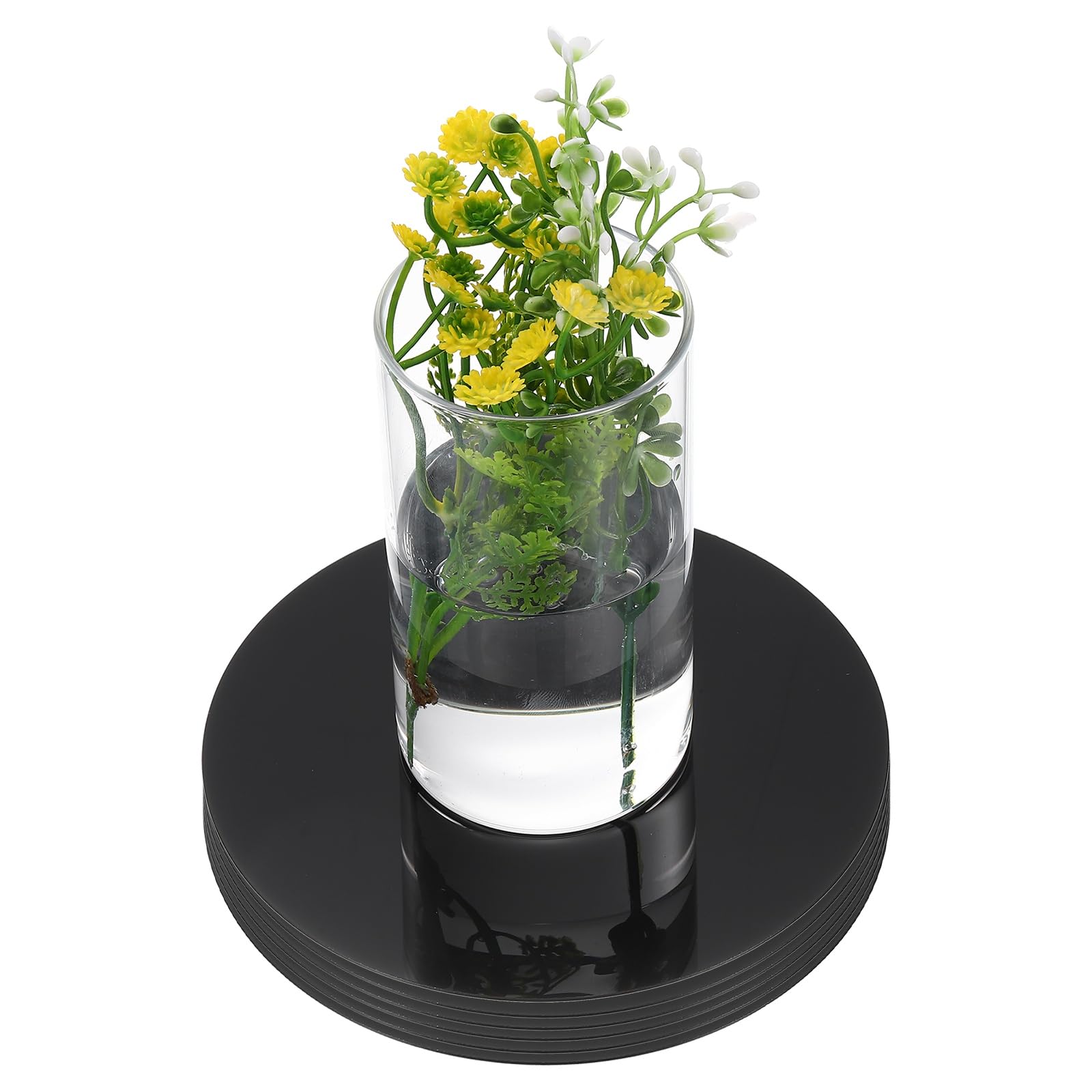 sourcing map 6 Pack 6 Inch Mirror Centerpieces for Tables, Round Mirrors for Centerpieces, Table Plate Tray Self Adhesive Acrylic for Wedding Party Crafts Home Wall Decor, Black