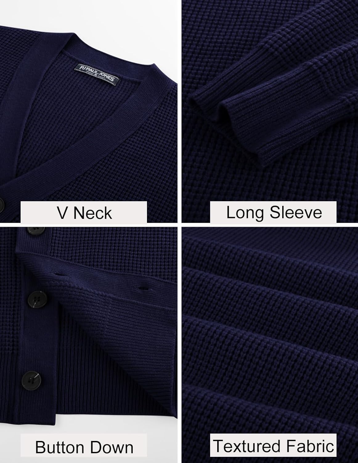 PJ PAUL JONES Mens Waffle Textured Cardigan Sweater Long Sleeve V-Neck Knitted Sweaters - Image 4