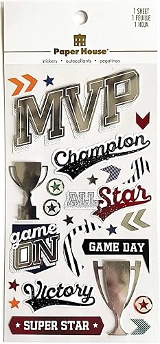 Miniatura 3 de Paper House Productions Hoja de calcomanías troqueladas para álbum de recortes dimensional y de aluminio, All Star Sport MVP