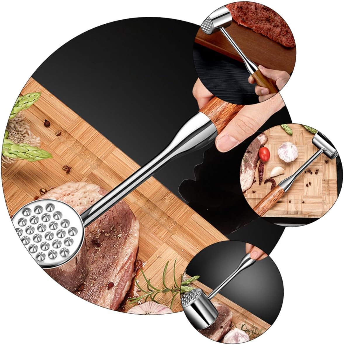 Stainless Steel Meat Tenderizer Mallet 304 Steel Beef Hammer Kitchen Mallet Tool for Poultry and Steak Cooking Random Color