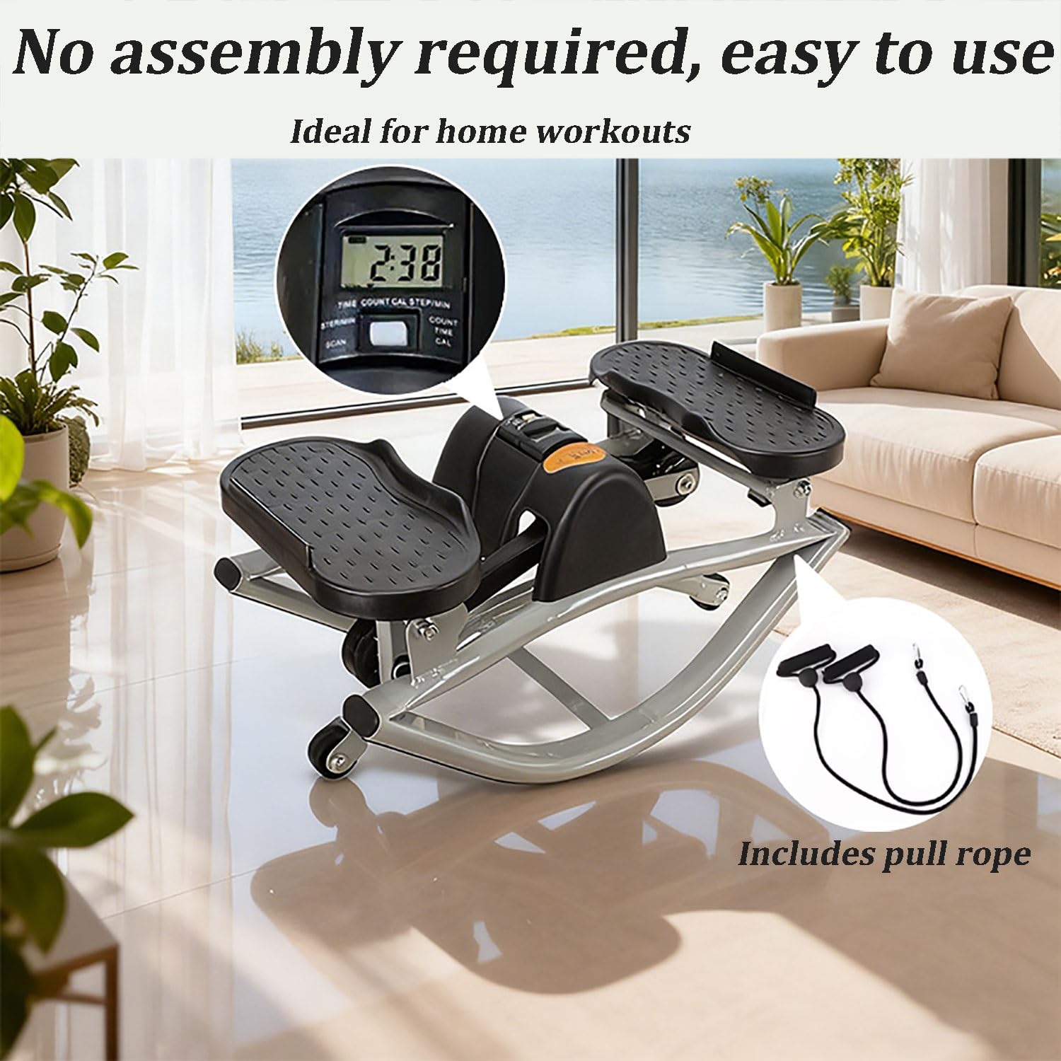 Swing Stepper Lateral con Pantalla Digital Swing Stepper Equipo portátil de Fitness for el hogar con Bandas de Resistencia