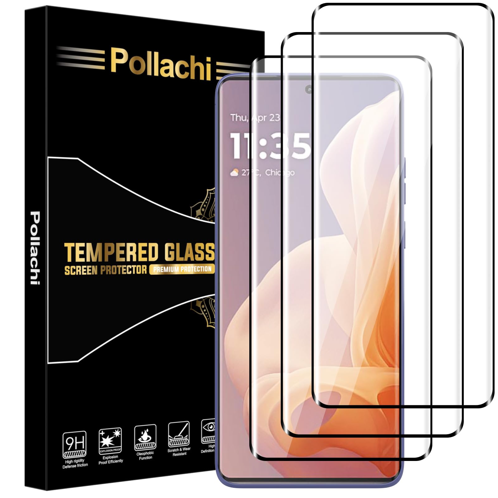 Pollachi[Pack of 3 Screen Protectors for Motorola Moto G85 Tempered Glass 3D 9H Hardness, Anti-Scratch, Anti Fingerprint, Anti-Bubble, HD Clear, Pack of 3 Screen Protectors