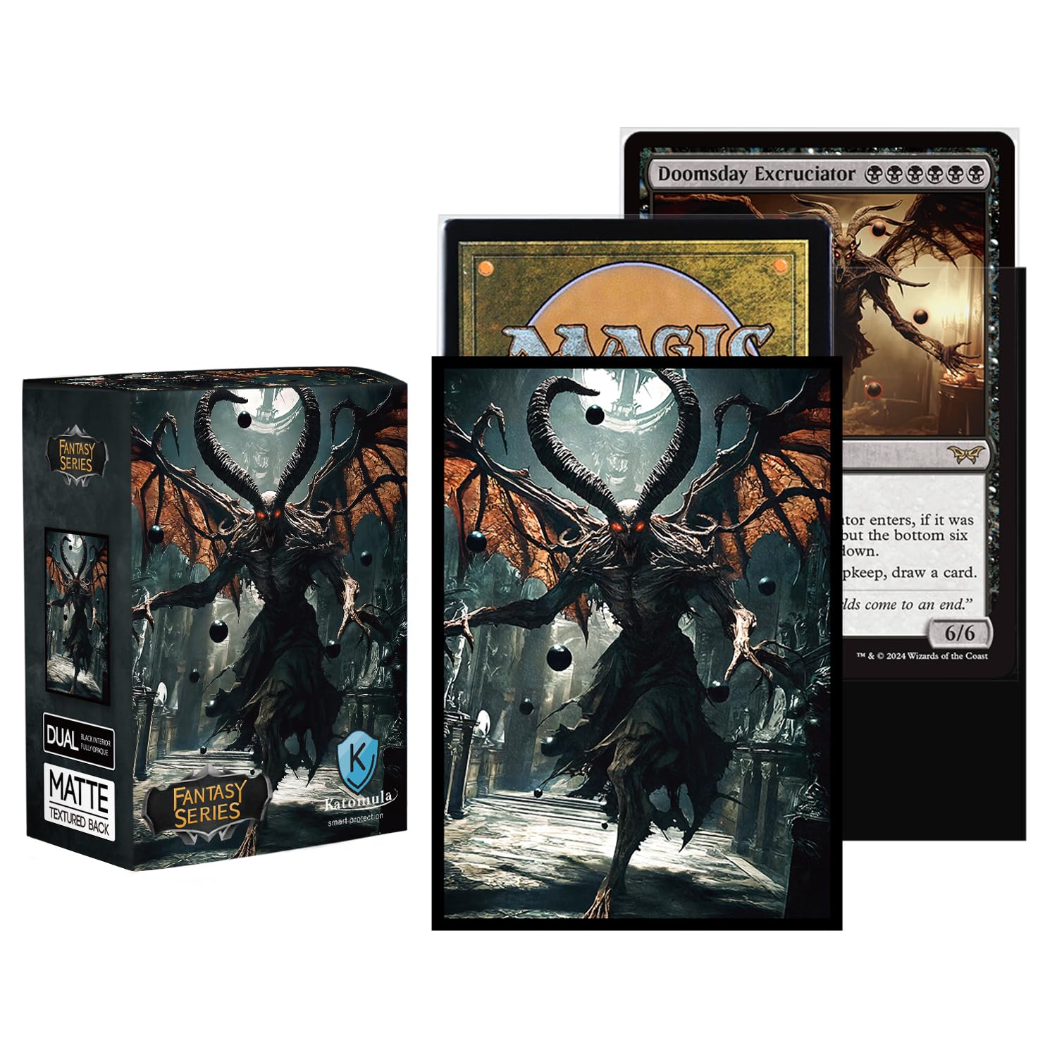 Katomula 100 PCS MTG Card Sleeves with Perfect Fit Inner Sleeves - Art Matte Finish - Standard Size - Doomsday Excruciator
