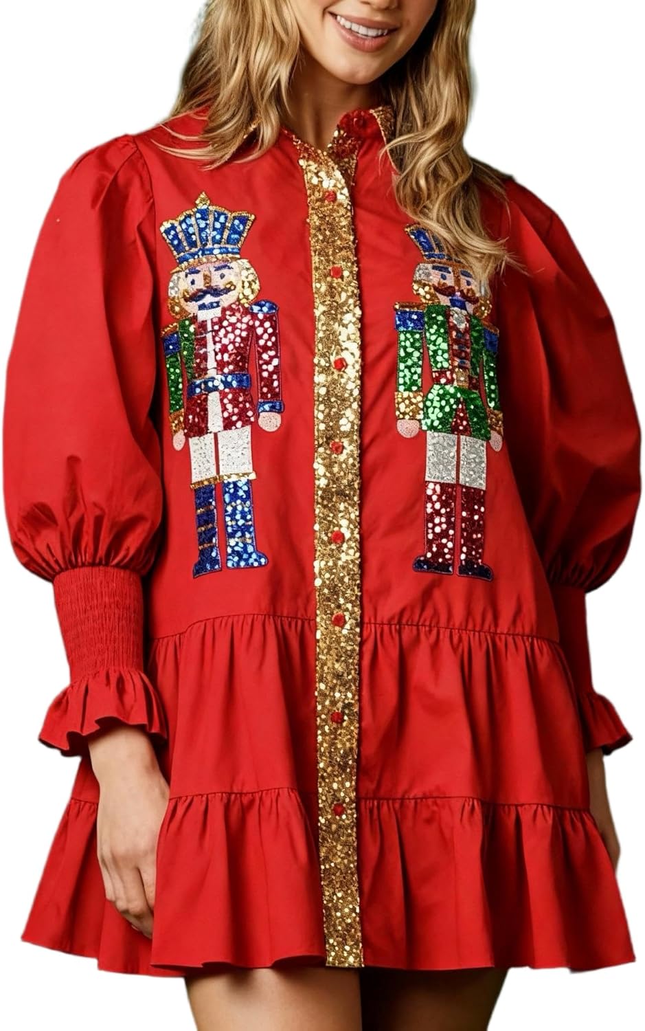 Yiulangde Women Nutcracker T-Shirt Dress Christmas Light Holiday Party Skirt Dress Merry Xmas Long Sleeve Sweatshirt Dresses
