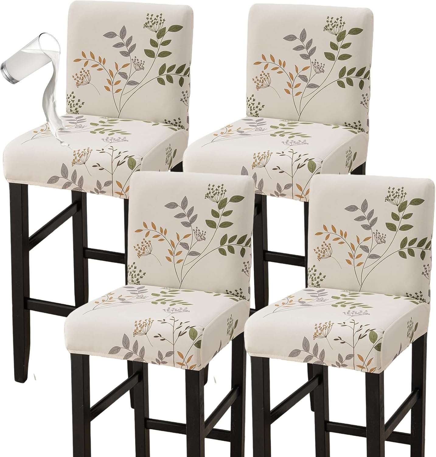 Waterproof Bar Stool Covers Set of 4, Stretch Barstool Seat Covers Washable Counter Height Chair Covers for Pub Tall Chair with Back, Bar Chair Slipcover for Kitchen Dining Room Cafe, Color 04
