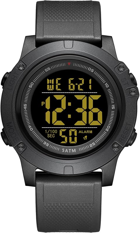 GOLDEN HOUR Reloj deportivo digital para hombre, pantalla LCD grande, resistente al agua hasta 5 ATM, correa de silicona
