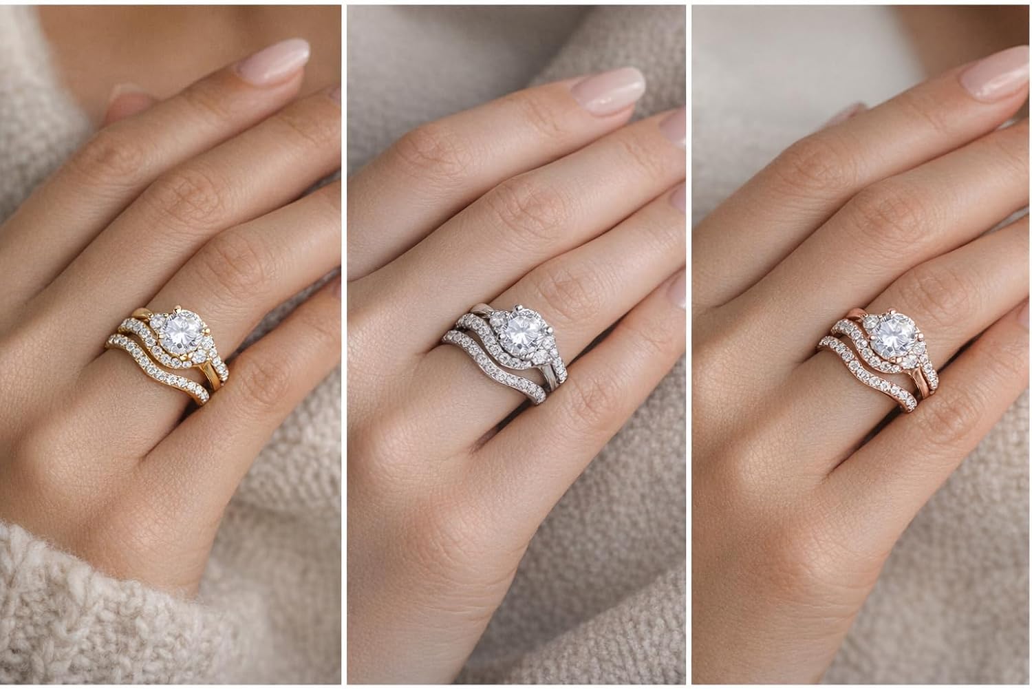 MauliJewels 1.25 Carat Round Cut Diamond Halo Bridal Set for Women, Two Tone Engagement Ring and Wedding Band Set, 14K Rose White Yellow Gold, Vintage Style Ring Set