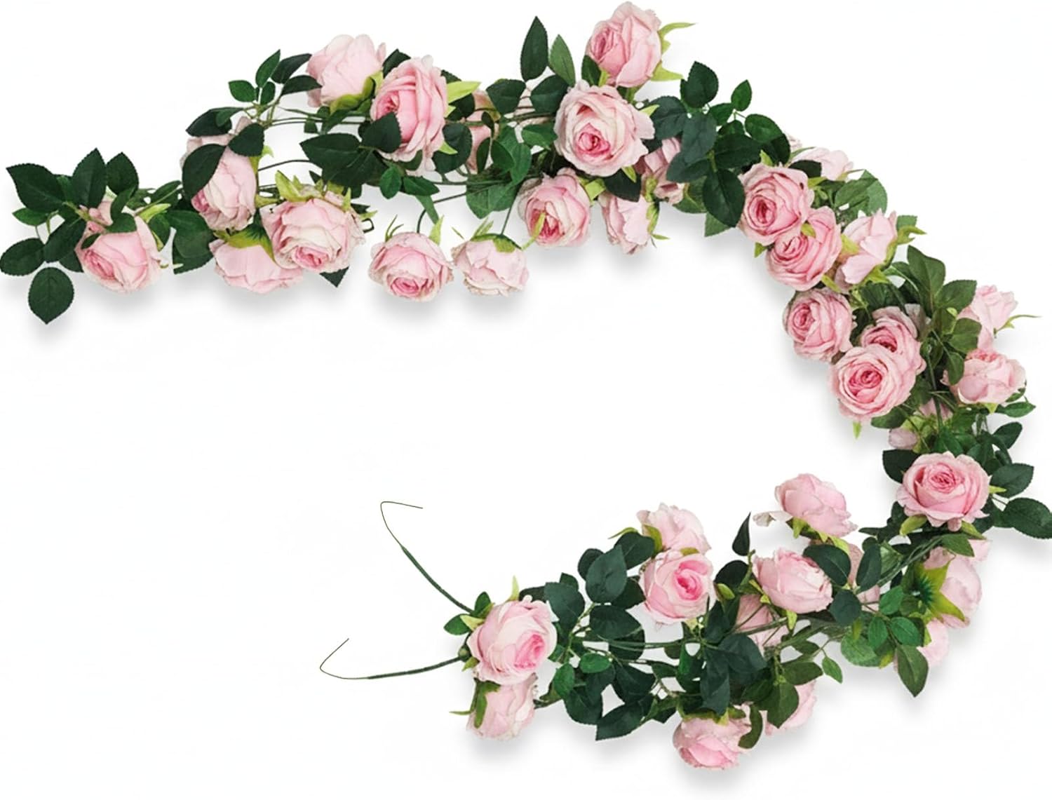 2Pcs(13FT) Artificial Flower Garland, Hanging Fake Pink Roses Vines with 21 Large Size Silk Flowers(Dia 4 inch), for Indoor Outdoor Party Home Wedding Birthday Bedroom Home Wall Decor