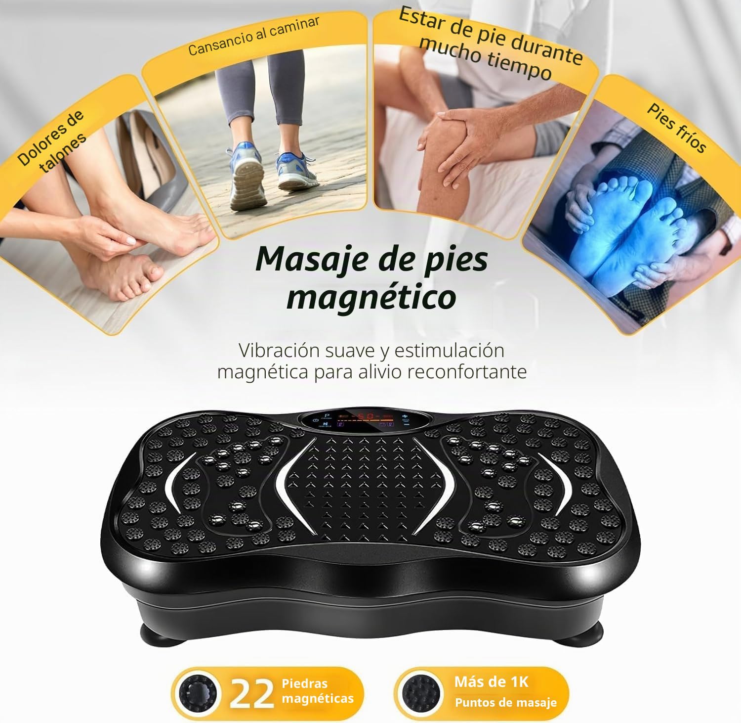 EVOLAND - Placas de vibración, máquina de ejercicio de fitness para uso doméstico, con altavoz Bluetooth, 5 modos de programa, 2 bandas de resistencia, entrenador de fitness de vibración, carga máxima de 330 libras (B)