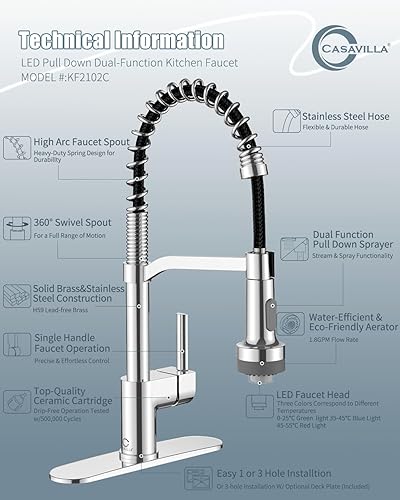 Miniatura 8 de Grifo de cocina LED con dispensador de jabón, grifo de cocina cromado, grifo para fregadero de cocina, grifo de acero inoxidable de una sola manija