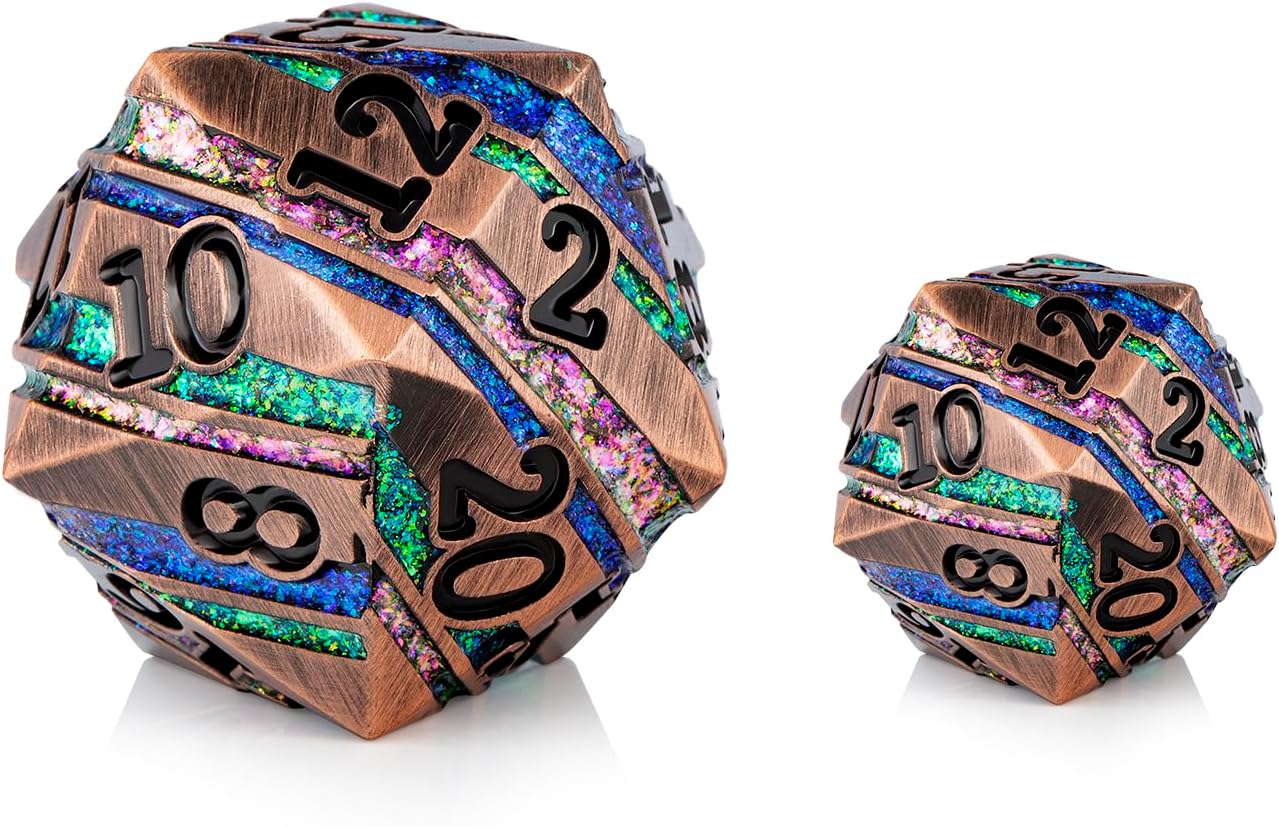 D20 D&D Dice DNDND 33mm Large 20 Sided Metallic Die with Gorgeous Gift Box for Dungeons and Dragons (Colorful Stripe)