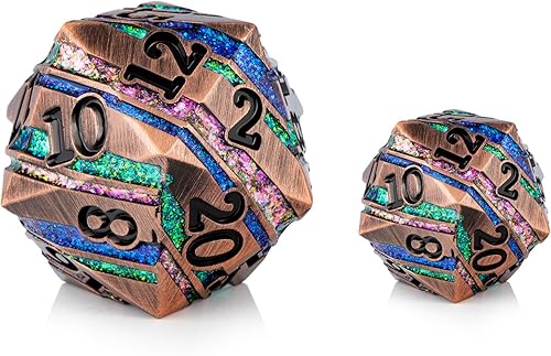 Miniatura 3 de D20 D&D Dice DNDND - Troquel metálico grande de 1.299 in de 20 caras con hermosa caja de regalo para Calabozos y Dragones (rayas coloridas)