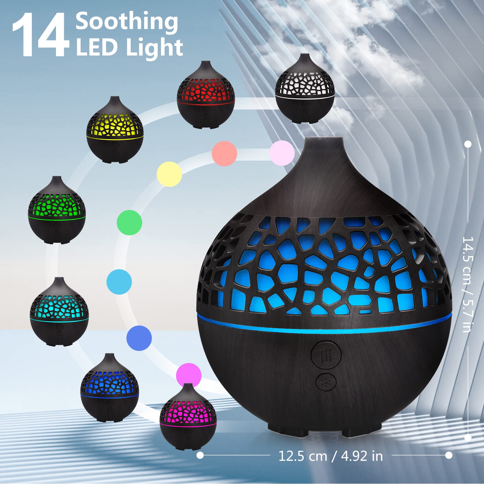 Simpeak Oil Essence Atomizer Diffuser 180ml Luchtbevochtiger Aroma Diffuser, 7 LED Light USB-aansluiting voor thuis en op kantoor Slaapkamer Spa Room - Lichtbruin