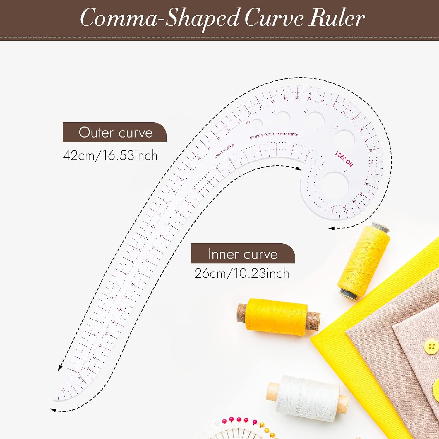 UTENEW French Curve Ruler Sewing, Comma Shaped 42cm Drawing Template Tool, Drafting Clothes Sleeves 2 Pack
