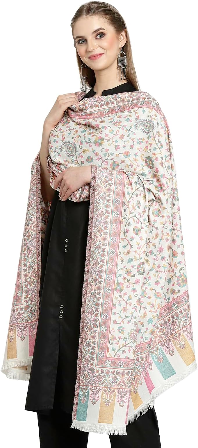 Women's Woven Soft Shawls, Wraps (SH-517-WHITE), 100cm X 200cm