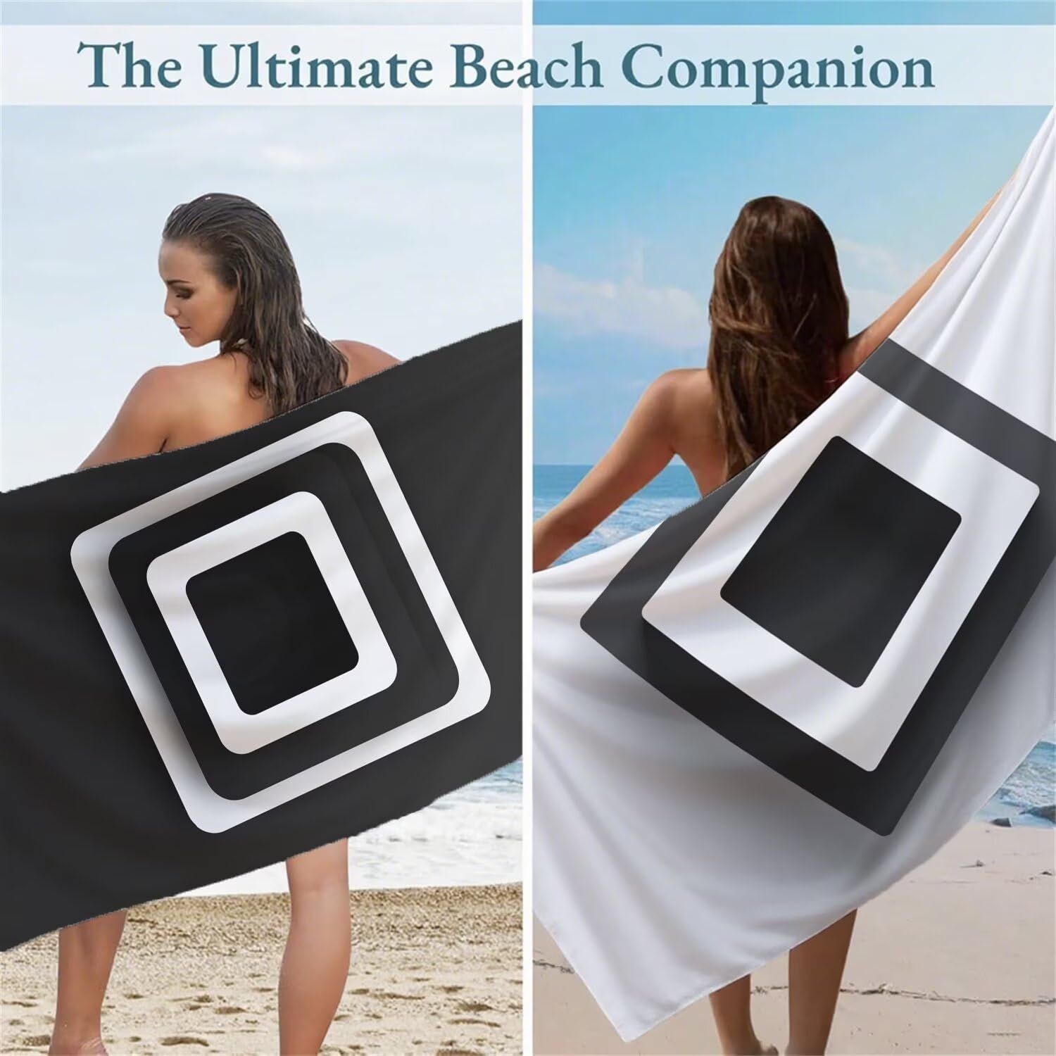 Serviette de Plage 90x200cm, Noir et blanc Serviette Microfibre Lot de 2 Treillis Motif Ultra Absorbantes Séchage Rapide Anti Sable Légère Drap de Plage Design pour Piscine Voyages Sauna, Model986