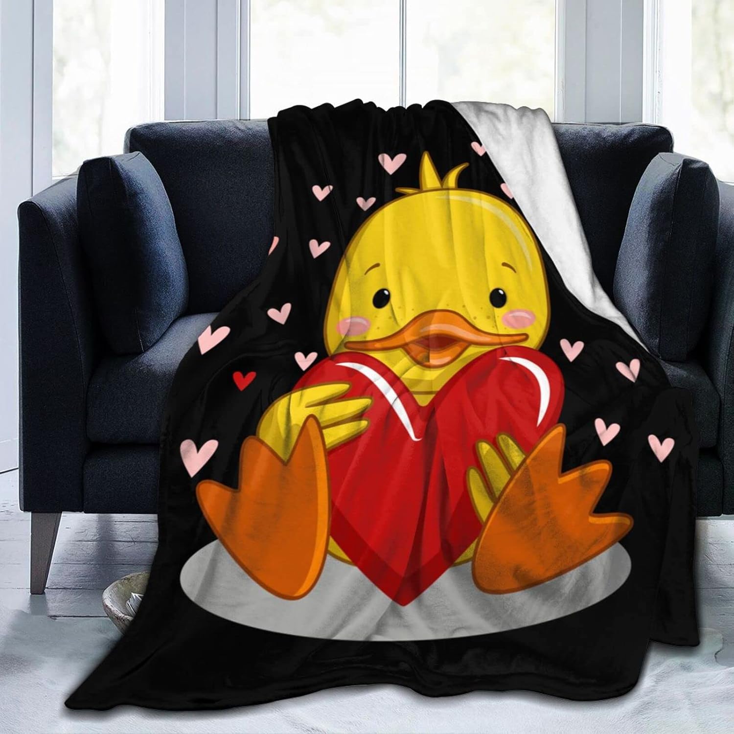Perinsto Cute Duck with Heart Throw Blanket Ultra Soft Warm All Season Decorative Fleece Blankets for Bed Chair Car Sofa Couch Bedroom 50"X40"