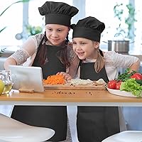 Vista 7 de Conjunto de Delantal y Gorro de Chef para Niños, Delantal Infantil Ajustable con 2 Bolsillos, para Niños Chef y Pintura, Cocinar, Hornear Negro