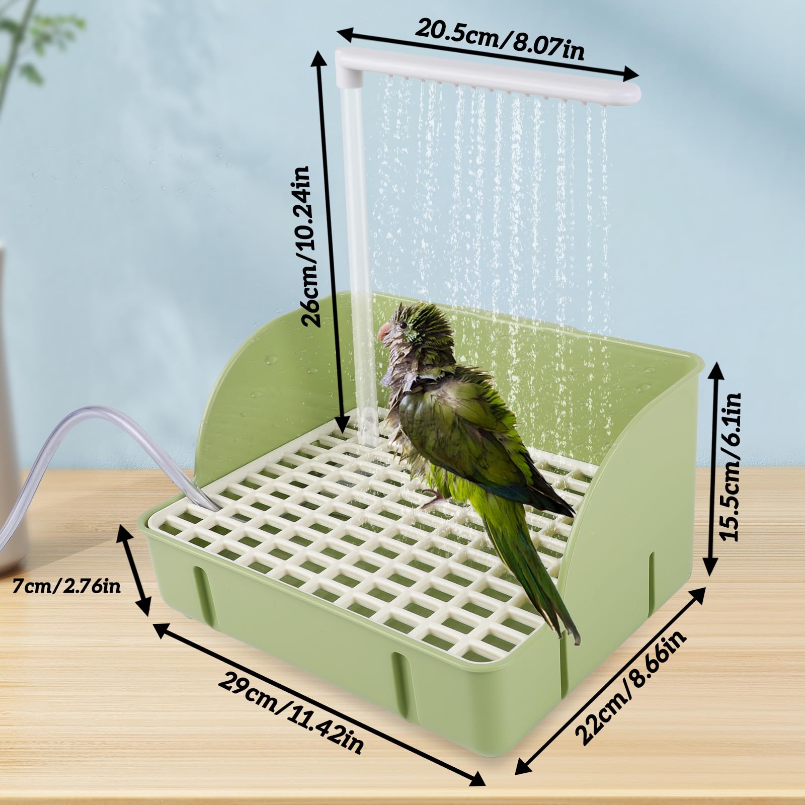 Automatic Bird Bath with Pump, Parrot Bathtub with Anti-Bite Cord Protector, USB Electric Large Bird Bathtub Circulating Water Bird Shower for Parakeet Cockatiel African Grey Lovebird(Green) - image 5