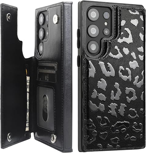 uCOLOR para Samsung Galaxy S23 Ultra 6.8" Funda tipo billetera con soporte para tarjetas, Funda tipo folio de cuero con cierre tipo billetera y