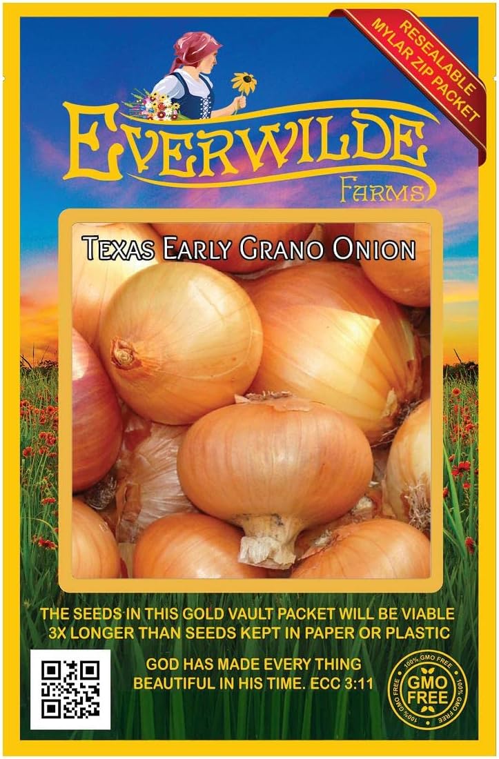 Everwilde Farms - 500 Texas Early Grano Onion Seeds - Gold Vault Jumbo Seed Packet