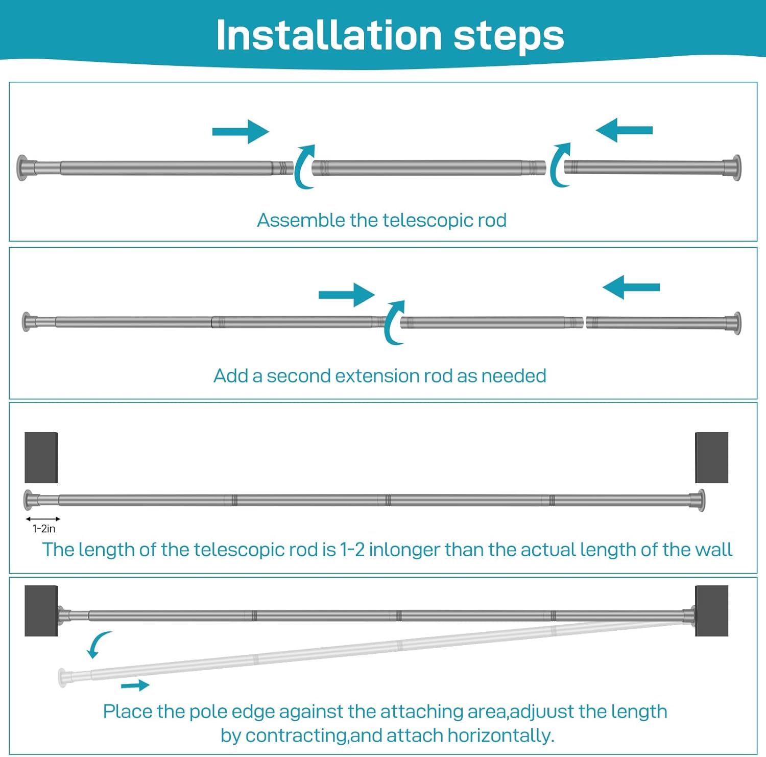 Grey Shower Curtain Rod 28"-89.5", Never Rust Anti-Slip Adjustable Tension Curtain Rods No Drilling, Heavy Duty 1" diameter Spring Tension Rod for Bathroom/Closet/Windows/Room Divider