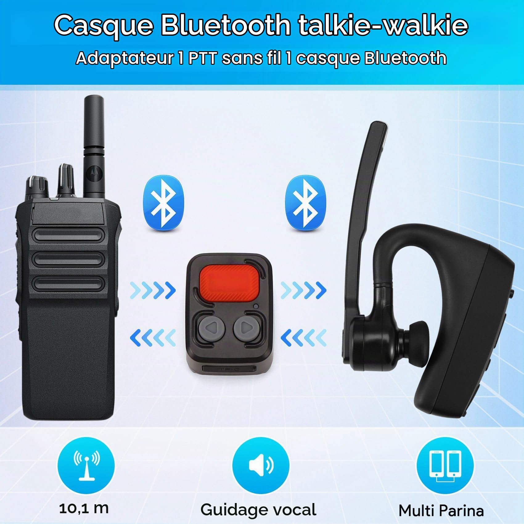 Écouteur Bluetooth Talkie-Walkie avec Adaptateur de Prise K Télécommande PTT sans Fil pour Hôtel-Restaurant