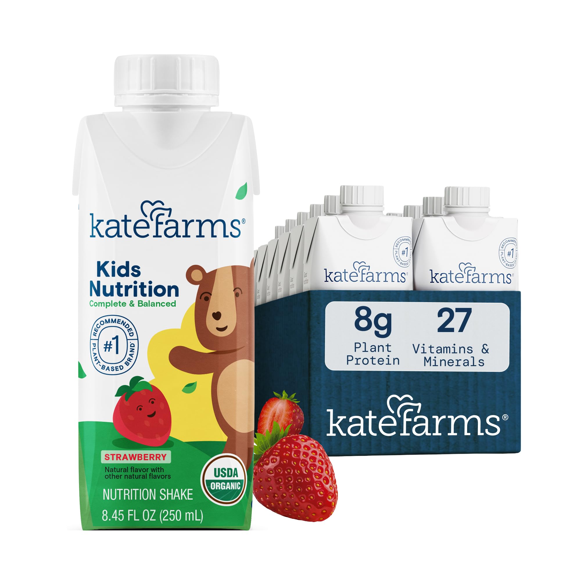 KATE FARMS Kids Nutrition Shake, Strawberry, 8g Protein, 12 Pack