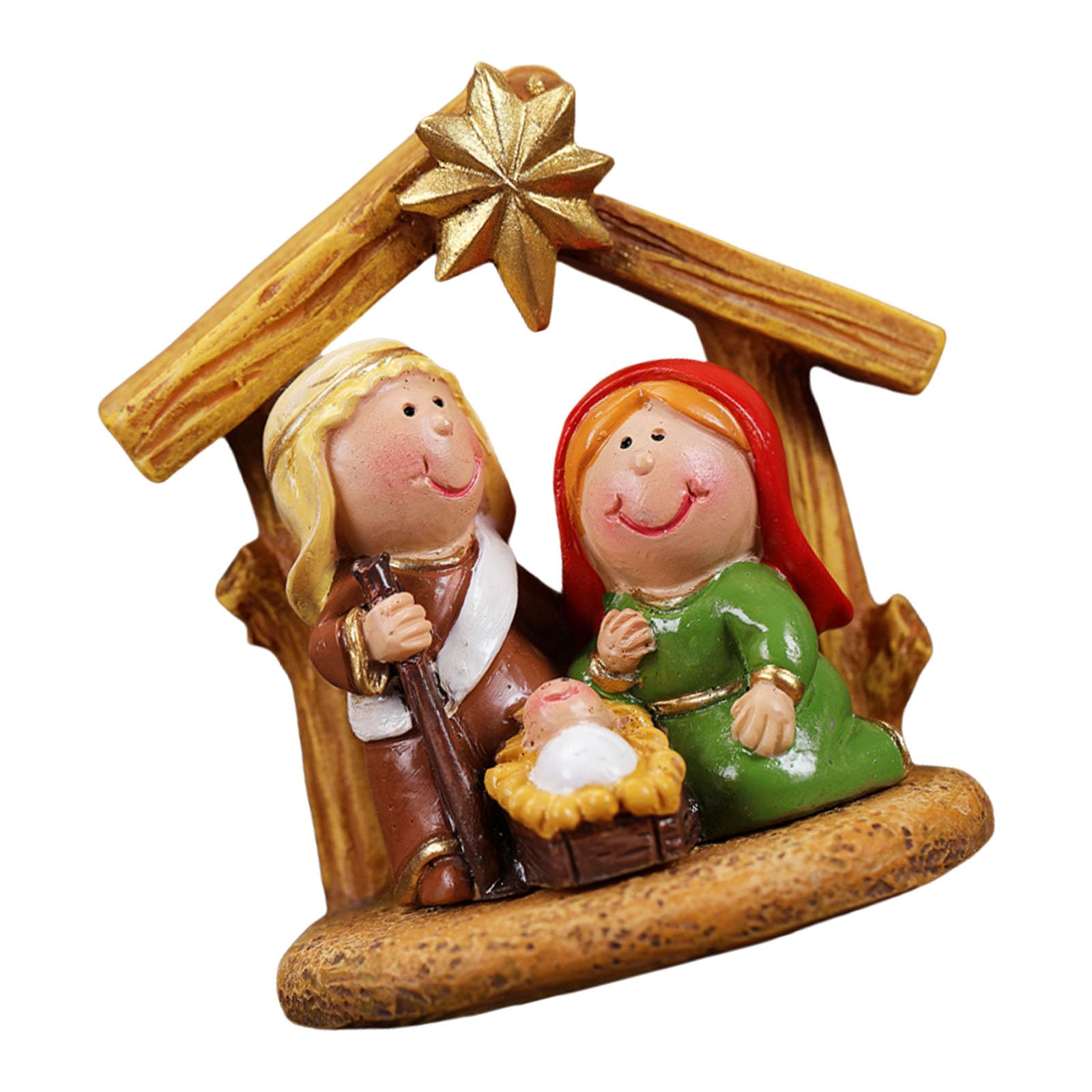 Xjdzineq Cartoon Nativity Manger Scene Resins Miniature Figurines Christmas Tabletop Decors Ornament for Home Celebration Resins Christmas Scene Statue