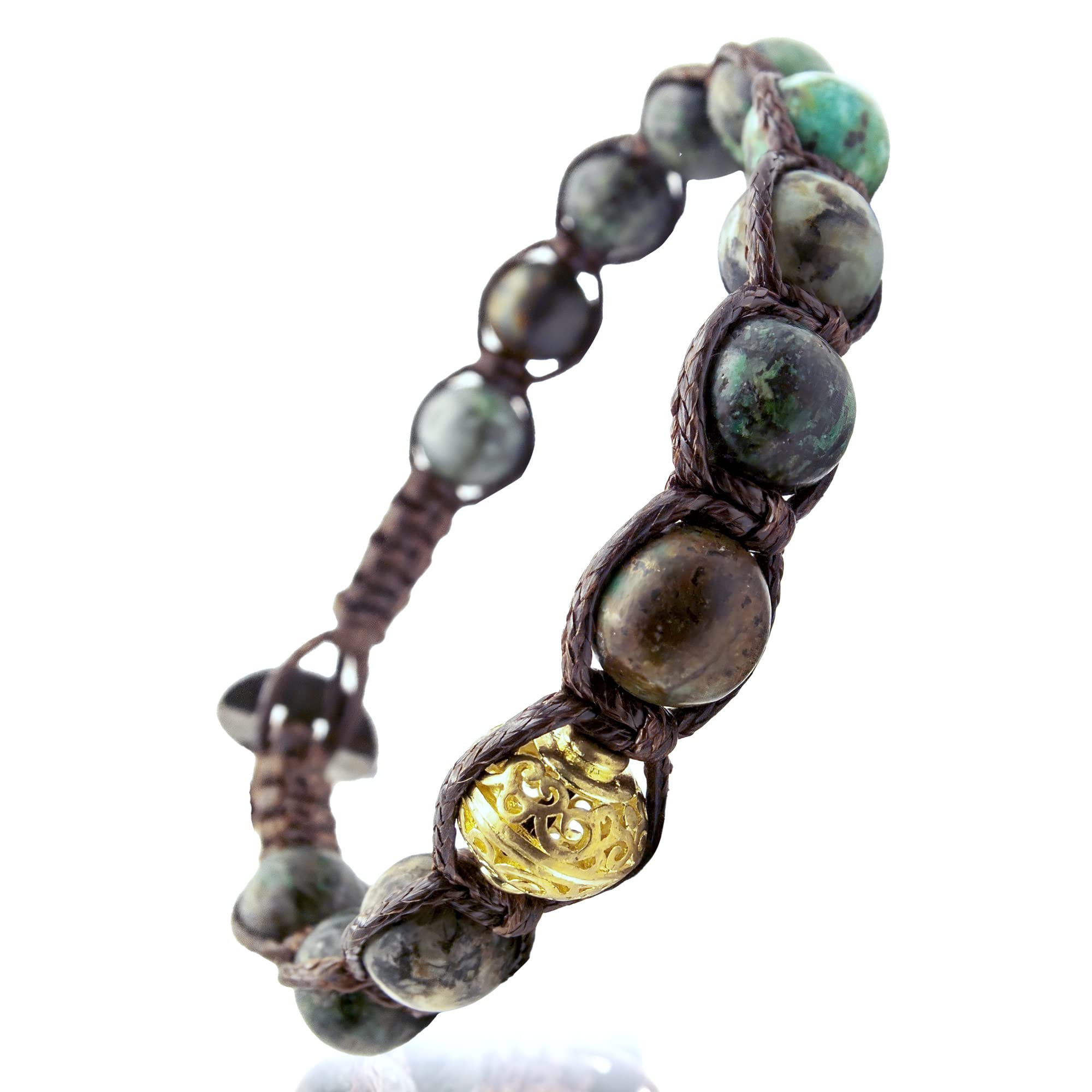 SamsaraSamsara Tibetan Buddhist Bracelet - Shamballa with Polished African Turquoise Stone - Waxed Cotton Thread