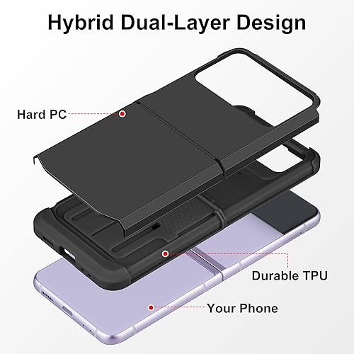 Miniatura 6 de SAMONPOW Funda para Samsung Galaxy Z Flip 3, Z Flip 3 con protección mejorada de bisagra de doble capa, policarbonato duro, TPU suave, cuerpo