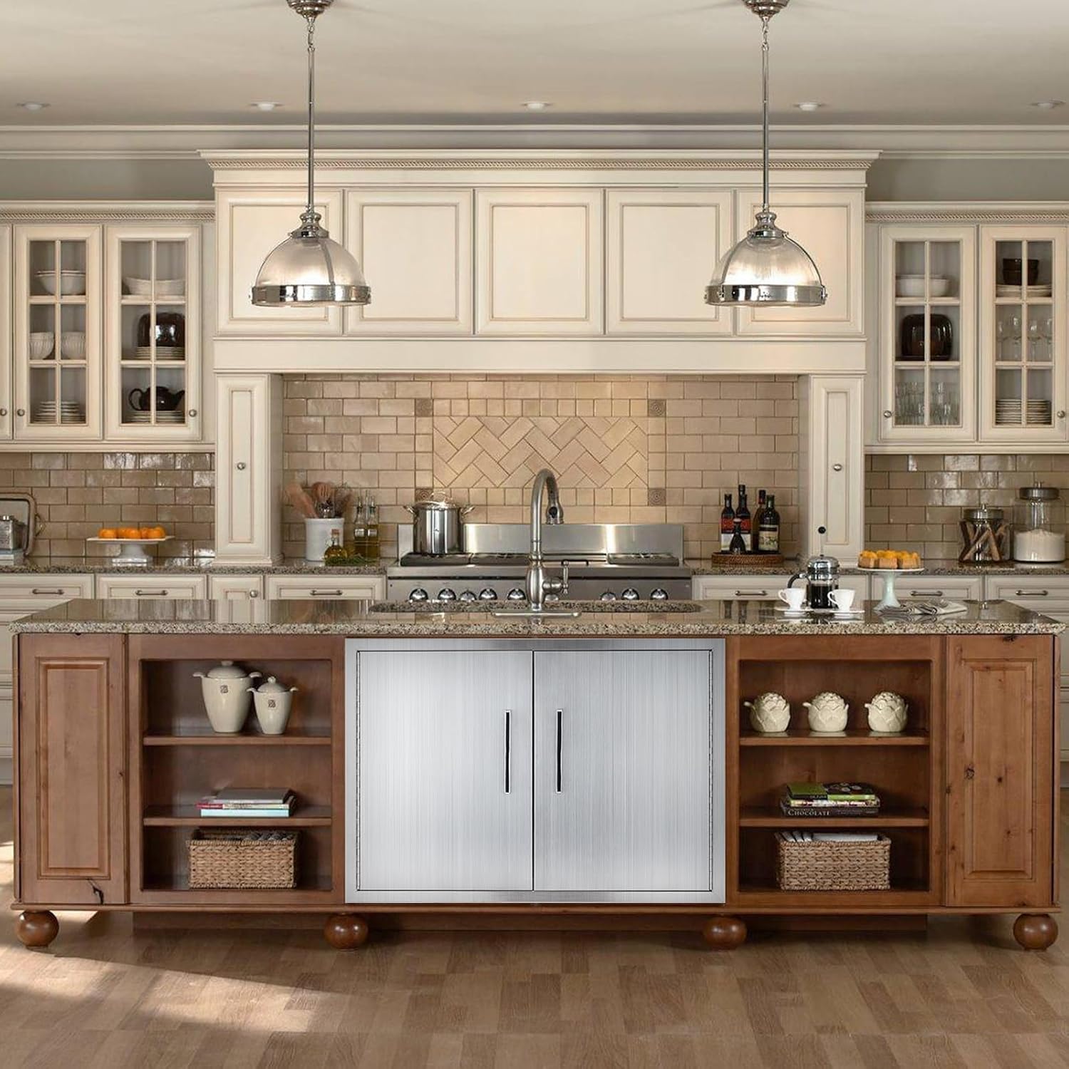 Double Door Dry Storage Pantry, 30" Stainless Steel Cabinet Storage for Outdoor Kitchen, BBQ Island, Patio Grill Station