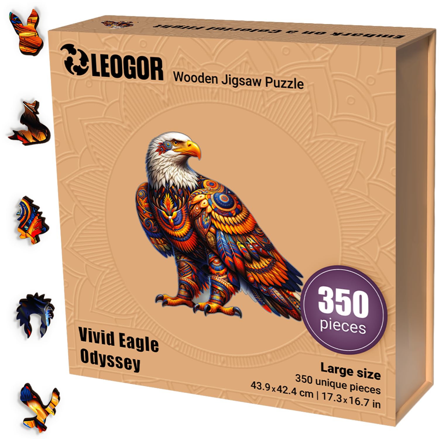 LEOGOR Drewniane puzzle dla dorosłych, 350 sztuk (17,3 x 42,4 cm), bardzo grube drewno 5 mm, szczegółowa mozaika ptaków, unikalne kształty zwierząt, trudny prezent artystyczny dla dorosłych i