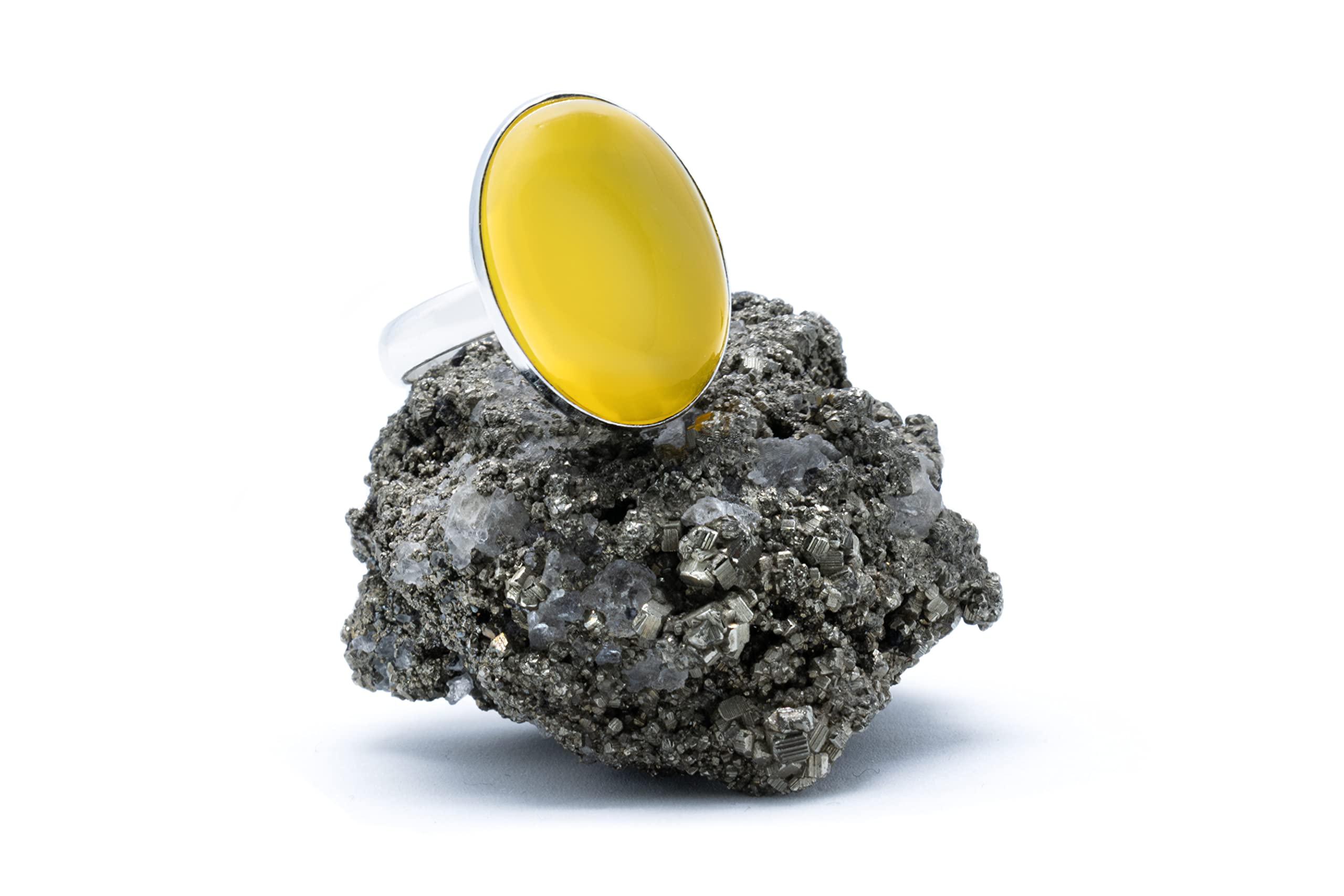 Anillo de Plata 925 con Agata Amarilla (Piedra Natural) 18x13mm - Disponible Anillo Ajustable y Fijo, Tamaño de XS a XXXL, para Hombre, para Mujer - Caja Regalo Gratis